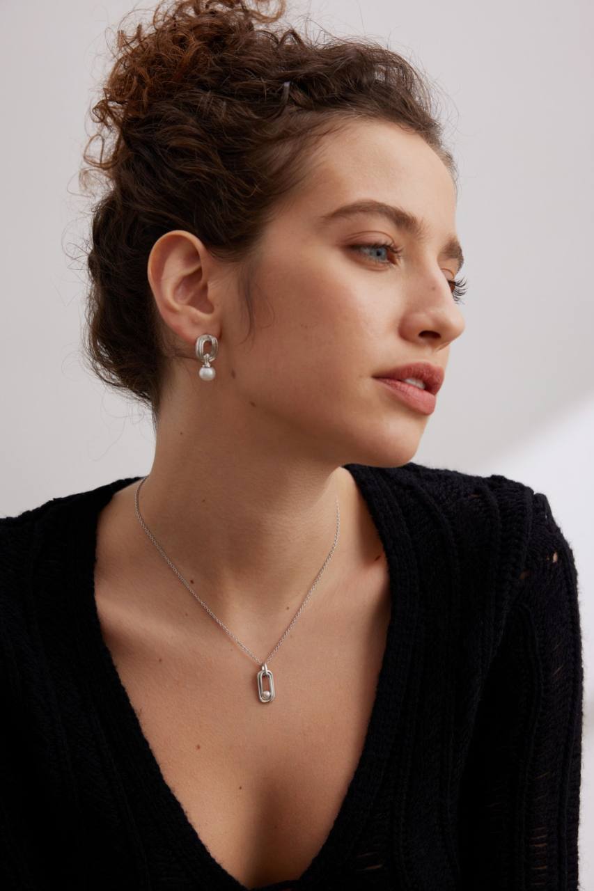 Möbius Sterling Silver Pearl Earrings