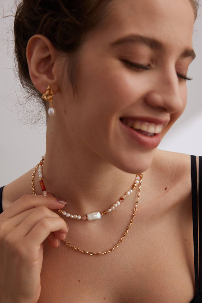 Rosenquartz Perlen Pullover-Halskette aus Sterlingsilber 