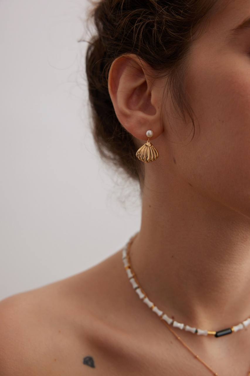 Sea Shell Sterling Silver Pearl Earrings