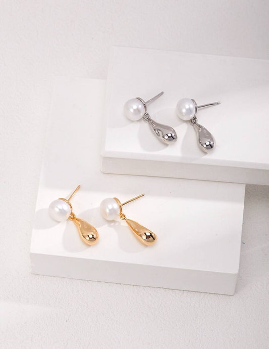 Teardrop Sterling Silver Pearl Earrings