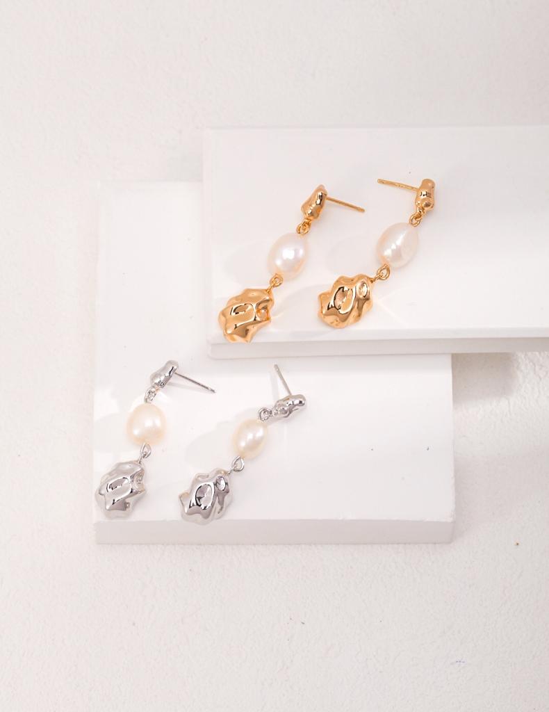 Sterling Silver Baroque Pearl Earrings