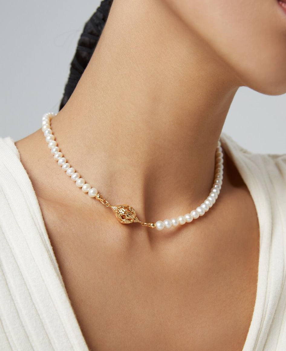 Colección Nature's Blossom - Collar de perlas de plata de ley