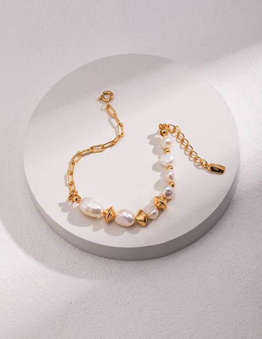 Bracelet de perles baroques en argent sterling de style biologique