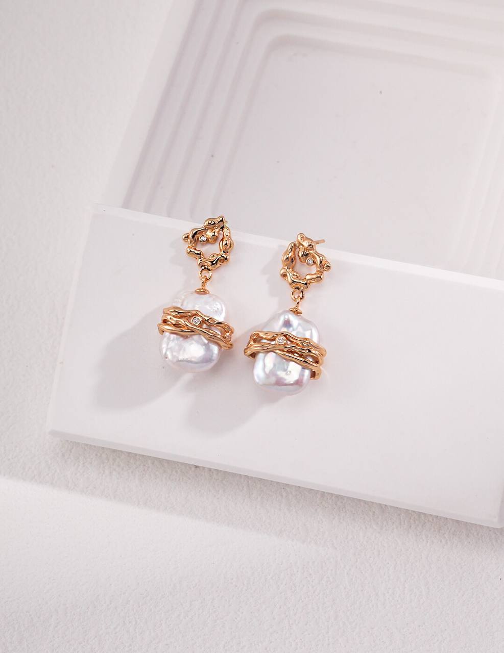Zirconia Sterling Silver Baroque Pearl Earrings