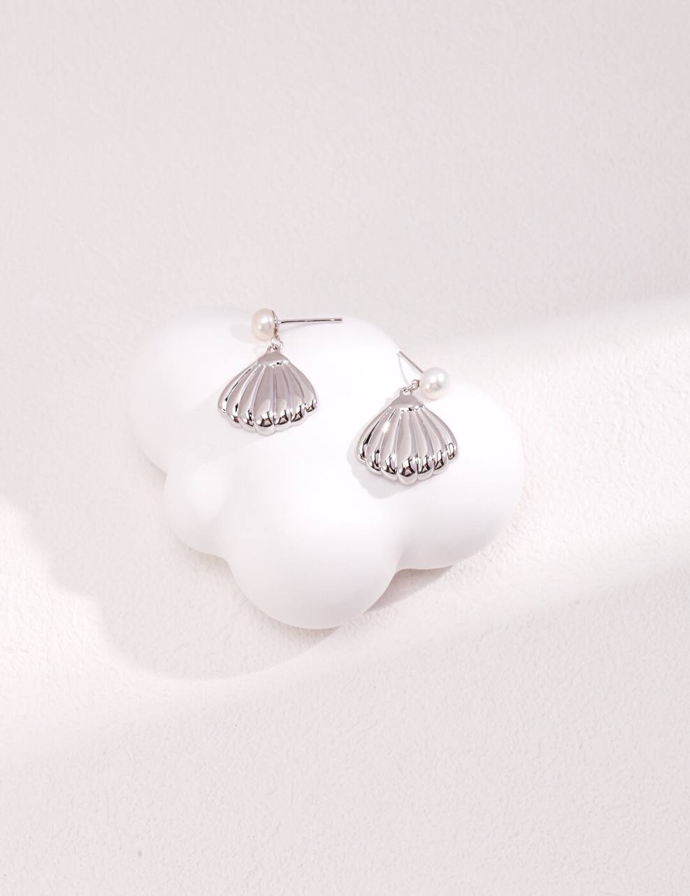 Sea Shell Sterling Silver Pearl Earrings