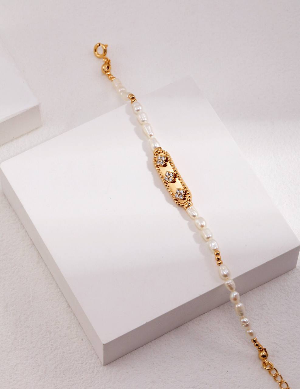 Bracelet de perles en argent sterling avec zircone