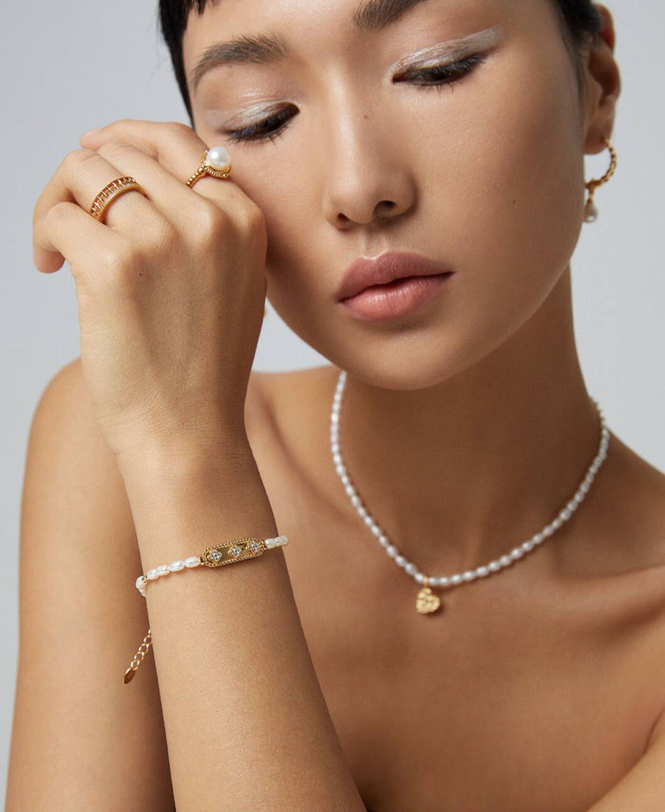 Bracelet de perles en argent sterling avec zircone