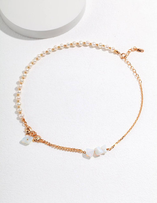 Collier de perles en argent sterling opale - Série de conception de plis irréguliers