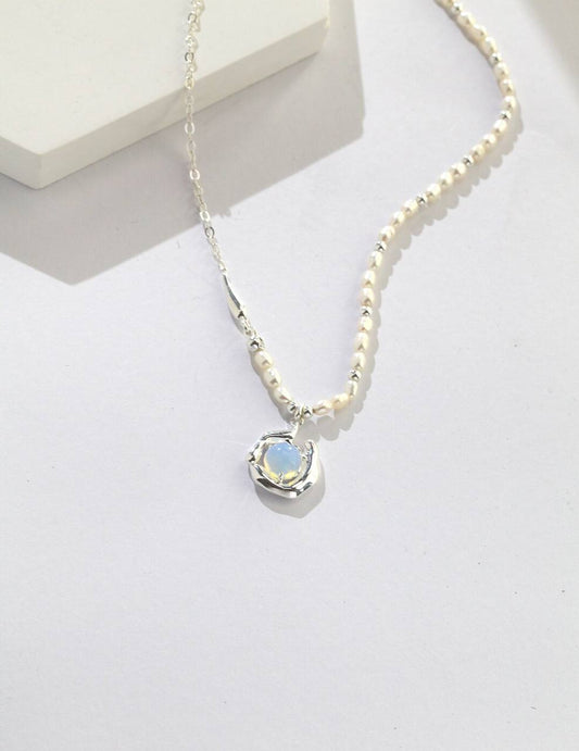 Opal-Perlen-Halskette aus Sterlingsilber