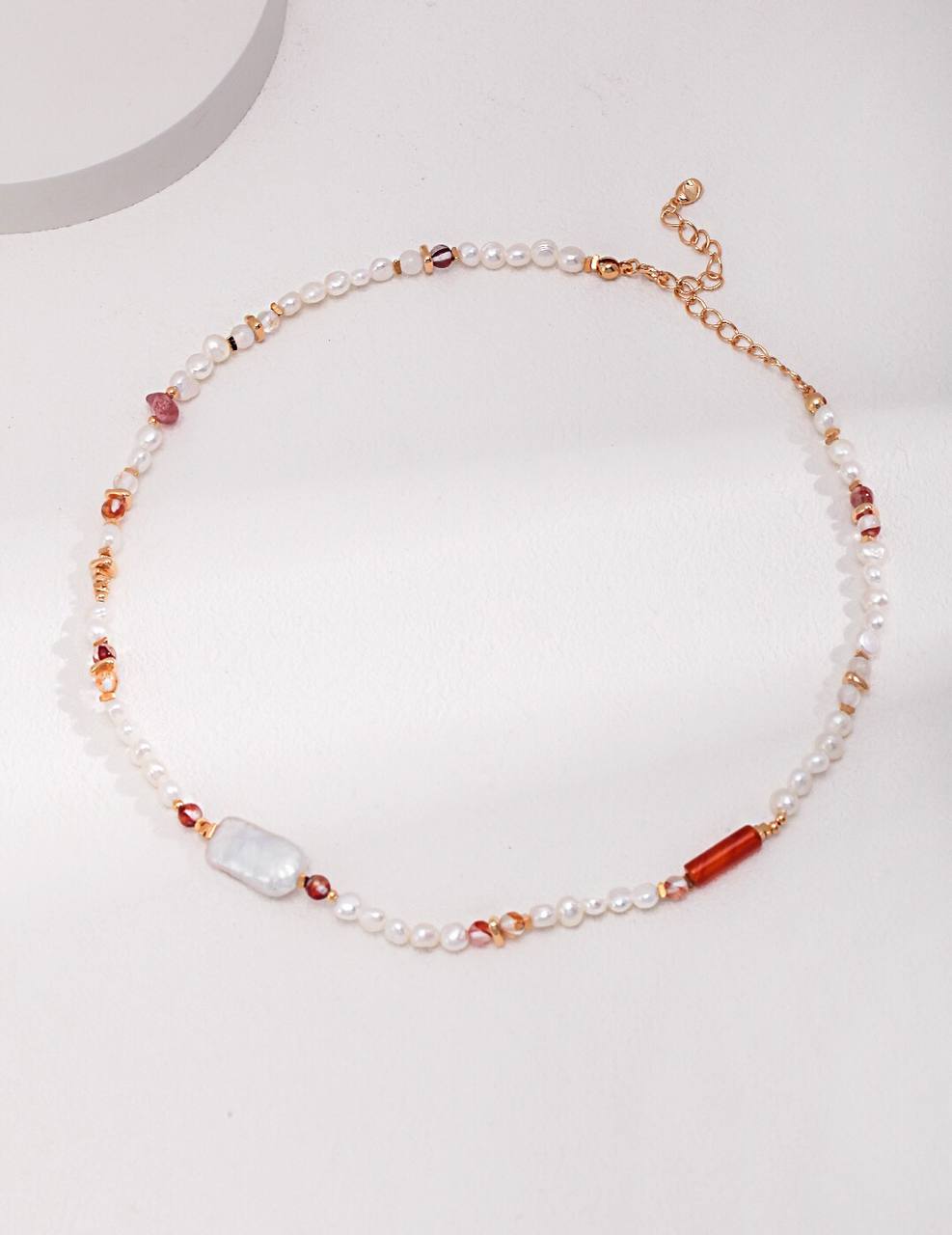 Strawberry Quartz Sterling Silver Pearl Sweater Necklace