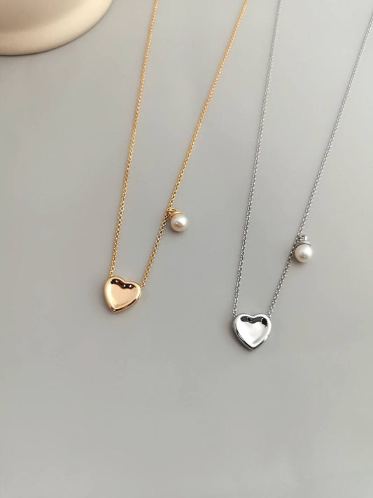 Collier de perles en argent sterling en forme de cœur