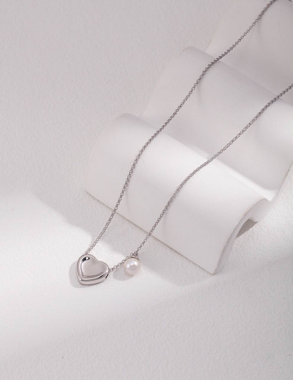 Heart-shaped Sterling Silver Pearl Necklace