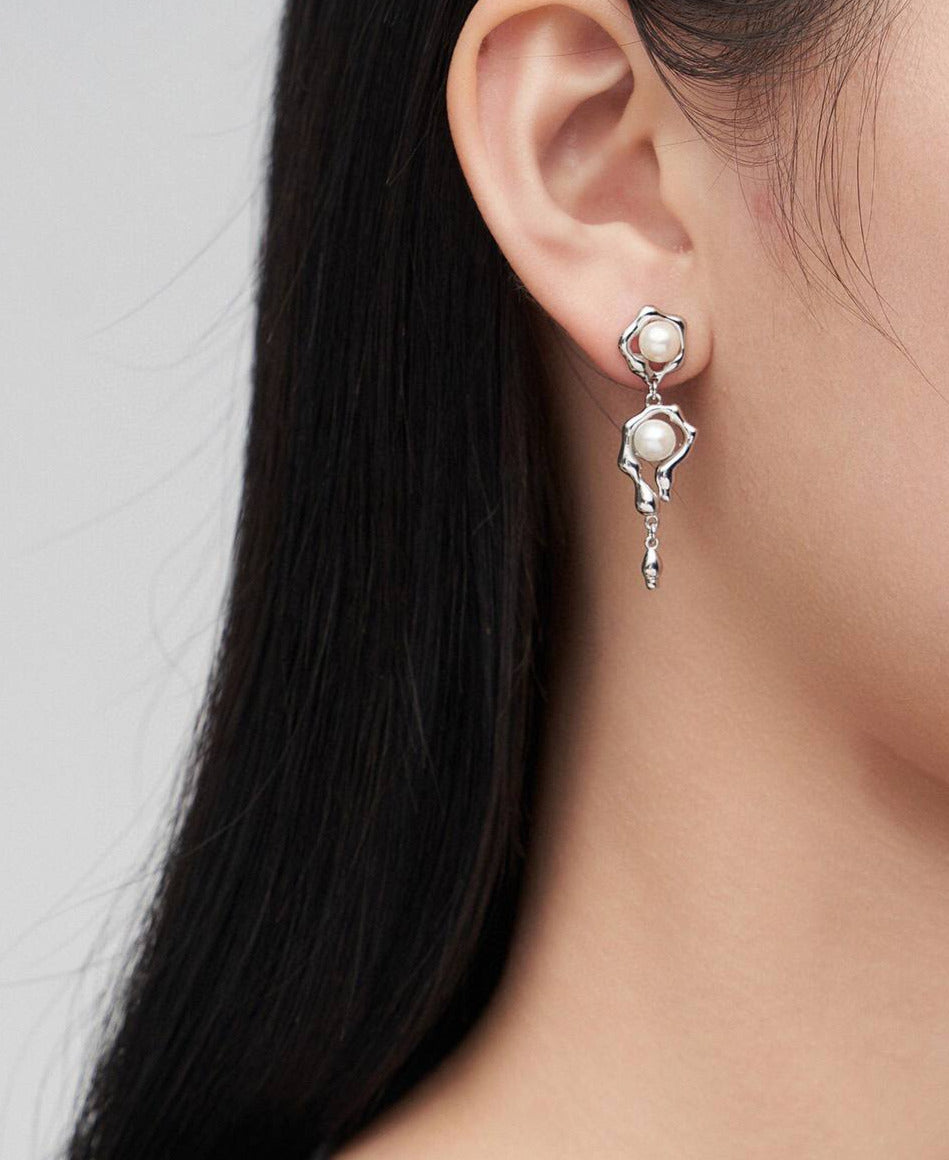 Asymmetrical Sterling Silver Pearl Earrings
