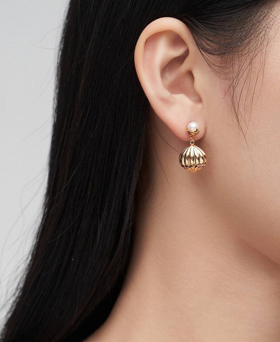 Pumpkin-shaped Sterling Silver Pearl Earrings