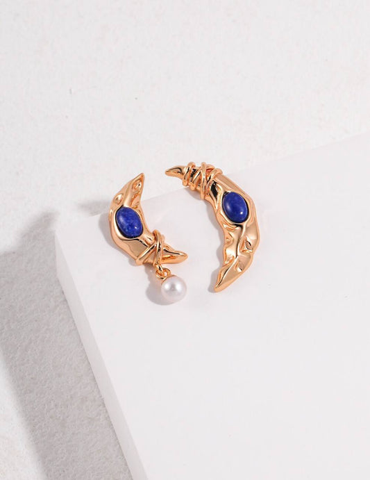 Boucles d'oreilles en nacre/lapis-lazuli en argent sterling