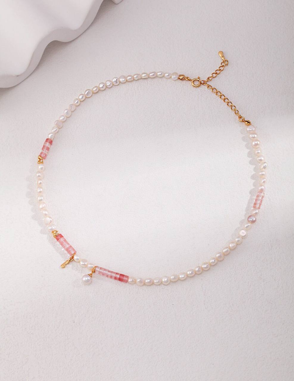 Peach Pink Sterling Silver Pearl Necklace with Abacus Beads