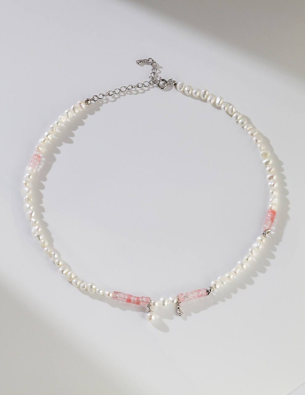 Collier de perles en argent sterling rose pêche avec perles boulier
