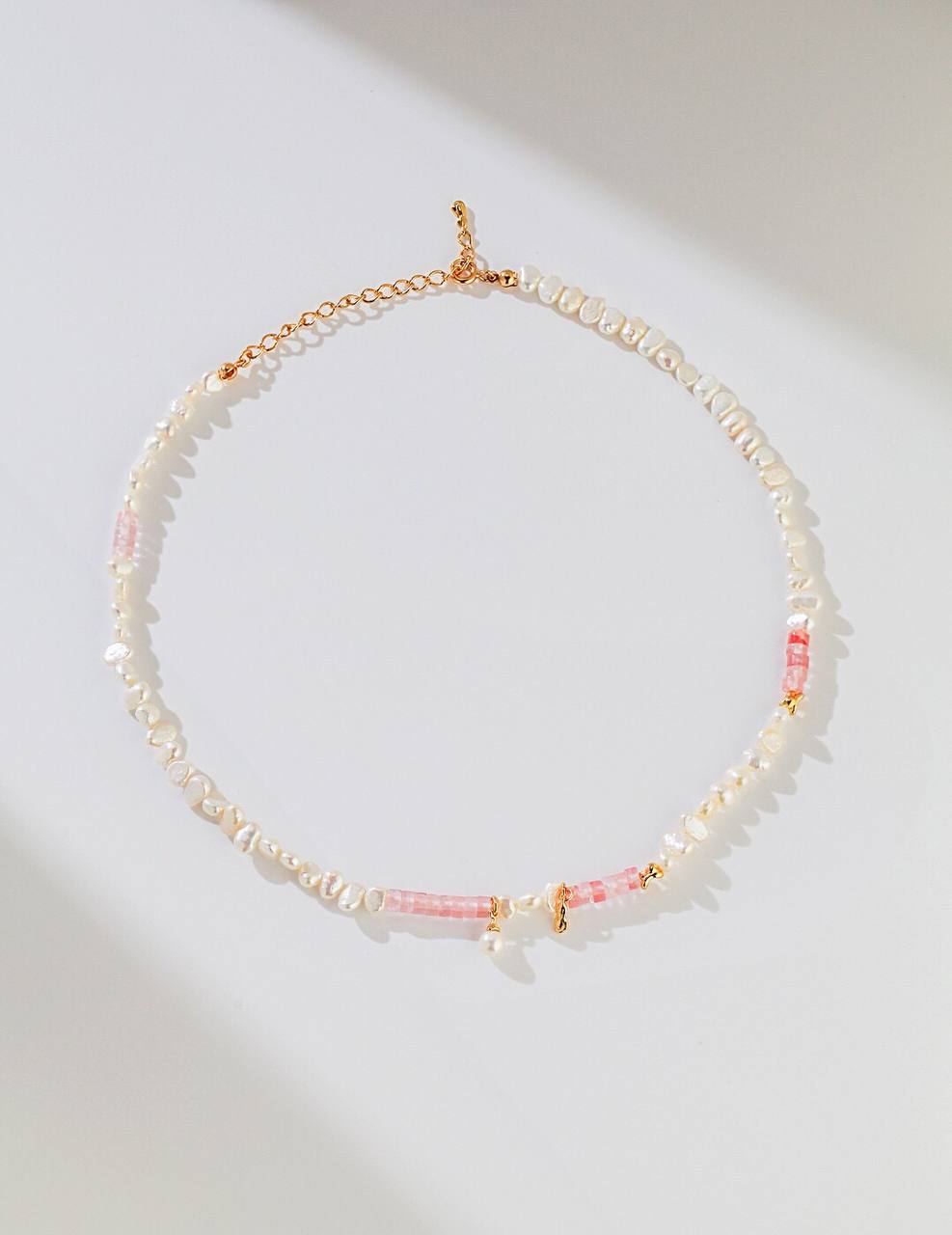 Collar de perlas de plata de ley rosa melocotón con cuentas de ábaco