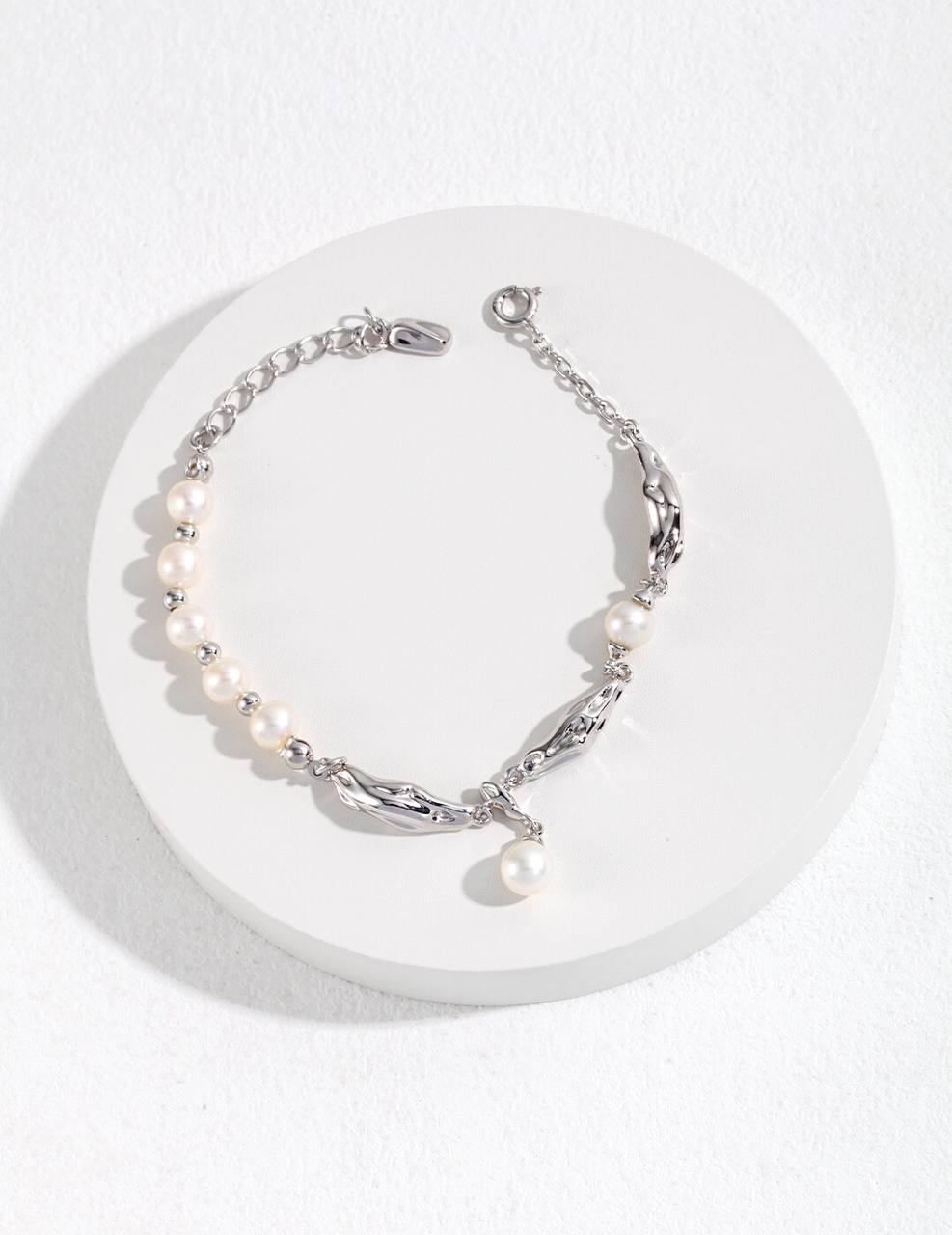 Natural Pearl Scarf Design Collection - Sterling Silver Pearl Bracelet